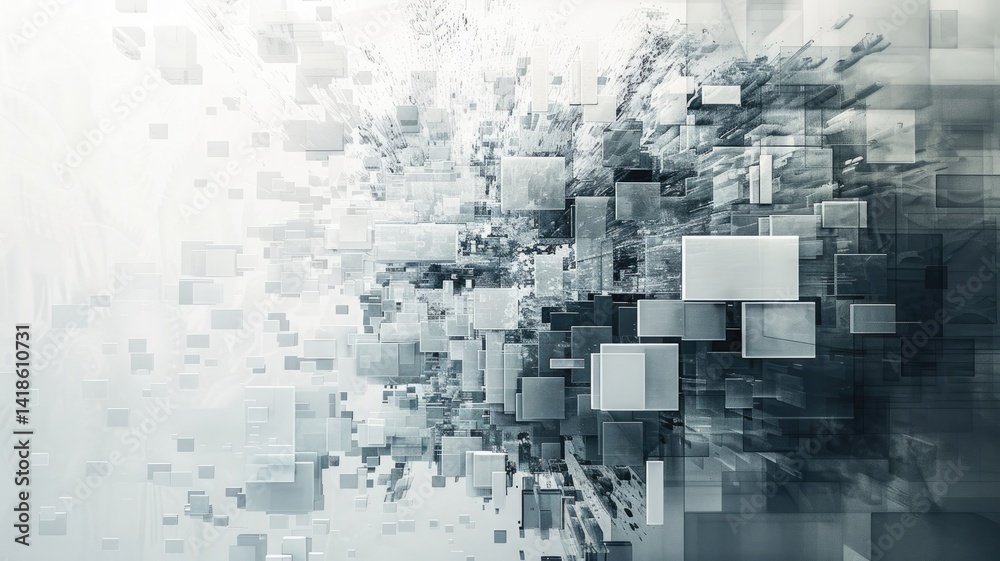 Poster digital face composed of various images and pixels on a white background. abstract human portrait wi