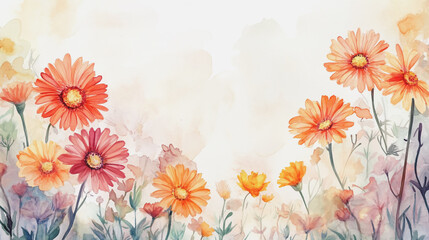 Elegant wedding invitation card background . Minimal hand painted watercolor Gerbera flowers texture template background. Design for wedding, vip cover, poster, rsvp moderncard.Valentine's Day