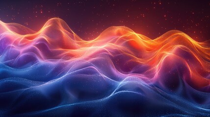 This abstract digital artwork features a neon wave design with vibrant colors, creating a captivating visual fluidity. Perfect for modern backgrounds and artistic projects.