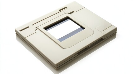 Beige slide viewer on white background, showcasing retro design, nostalgic feel, ideal for tech or history articles
