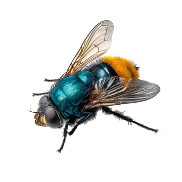 Blue bottle fly dead with orange-bearded or bottlebee, Calliphora vomitoria, isolated on white --v 7.0
