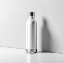 Minimalist White Water Bottle Against White Wall