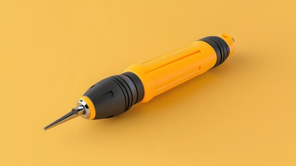 Orange precision screwdriver, yellow background, studio shot, repair tool