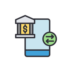 Bank transfer app colored icons, minimalist vector illustration ,simple transparent graphic element .Isolated on white background