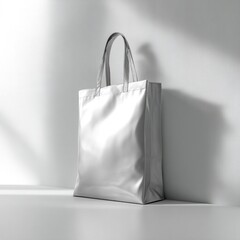 Silver Tote Bag Mockup: Minimalist Studio Lighting
