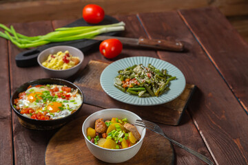 Festively set table with traditional Jewish dishes