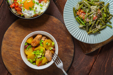 Festively set table with traditional Jewish dishes for the holiday