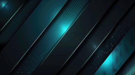 Obraz premium Diagonal lines with neon teal glow on dark background. Digital artwork for modern and futuristic design. Background view of blue glowing light dots with dark background. Design element. AIG51.