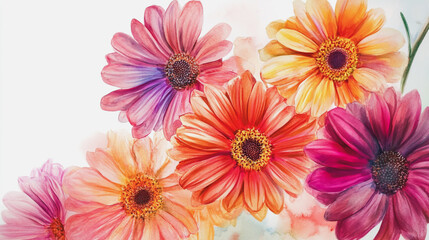 Elegant wedding invitation card background . Minimal hand painted watercolor Gerbera flowers texture template background. Design for wedding, vip cover, poster, rsvp moderncard.Valentine's Day