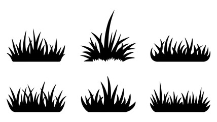 Naklejka premium Six Black and White Grass Silhouette Designs for Creative Projects