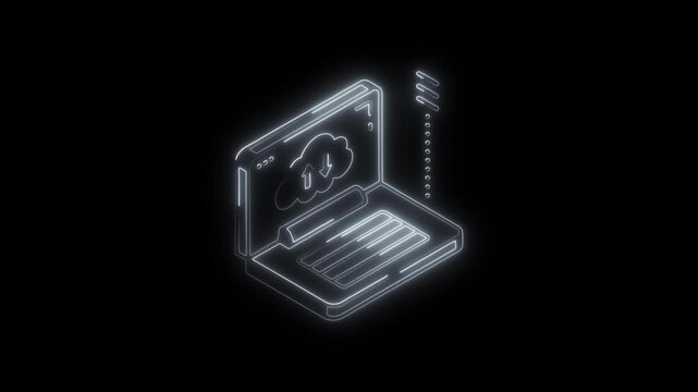 Glowing neon cloud data icon 4k  isolated on black background. HD Video motion graphic animation