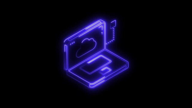 Glowing neon cloud-computing icon 4k  isolated on black background. HD Video motion graphic animation