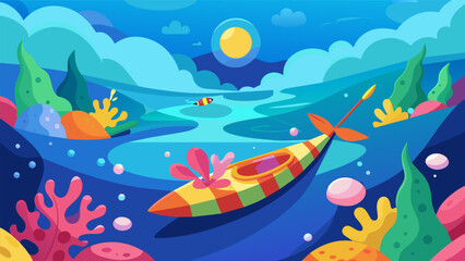 Get lost in a vibrant underwater world as you kayak through a virtual reef filled with colorful coral and marine life.. Vector illustration