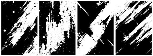 Diagonal Grunge Brush Stroke and Splatter Texture Pack in Black and White