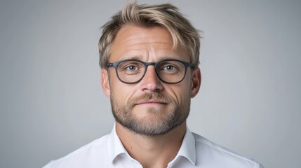 Obraz premium Neutral man in glasses, serious expression