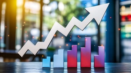 Abstract Growth Chart with Upward Arrow and Colorful Bar Graph