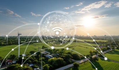 Aerial view, wireless network, renewable energy