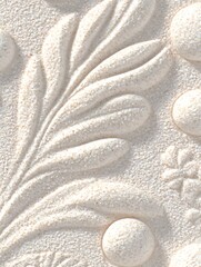 Subtle textural relief with botanical motifs and rounded geometric shapes