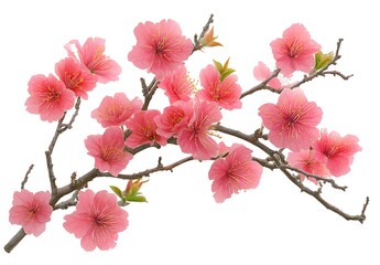 Delicate Pink Blossoms on a Branch Against White Background