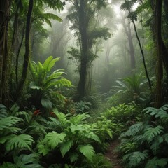 Fototapeta premium morning in the forest, morning in the woods, misty morning in the forest