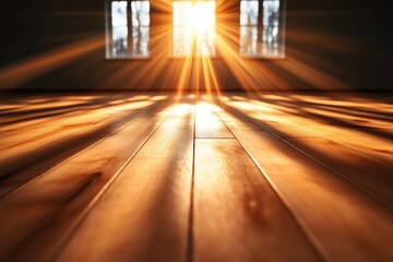 Sunlight streams through windows onto a wooden floor