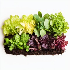 Fresh Green Leafy Vegetables on Soil Background for Healthy Diet