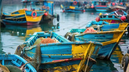 Colorful Fishing Boats Lined Up In a Harbor