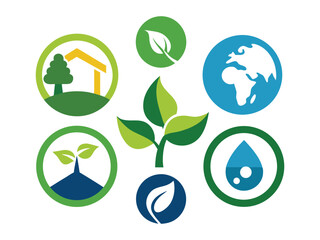 Eco-Friendly Emblem: A collection of vibrant and symbolic eco-elements. Depicting a collective commitment to nature, sustainability and eco-friendliness