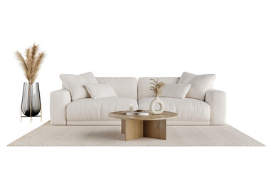 Free PND a living room with a sofa and a table with a plant on it. Decorated home mockup with free space. 3d illustration, 3d rendering.	
