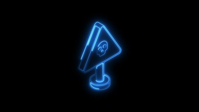 Glowing neon danger sign icon 4k isolated on black background. HD Video motion graphic animation