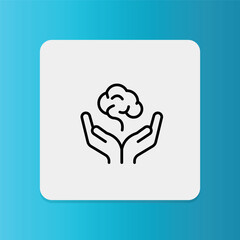 A hand gently supporting a brain, symbolizing care and support for mental health.