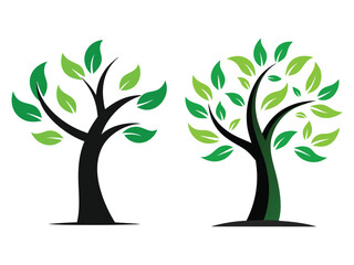Stylized Trees: Minimalist depictions of two vibrant trees, their branches reaching towards the sky with fresh green leaves. Perfect for conveying growth and environmental themes.
