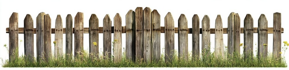 Rustic Wooden Fence Surrounded by Grass and Wildflowers in Summer