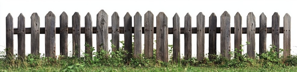 Naklejka premium Wooden Picket Fence with Green Grass Background in Natural Light