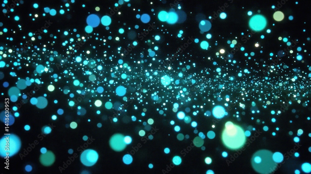 Wall mural abstract swirling display of shimmering teal and turquoise particles.