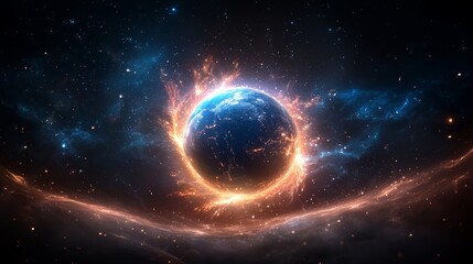 Obraz premium Cosmic Earth Surrounded by Celestial Energy