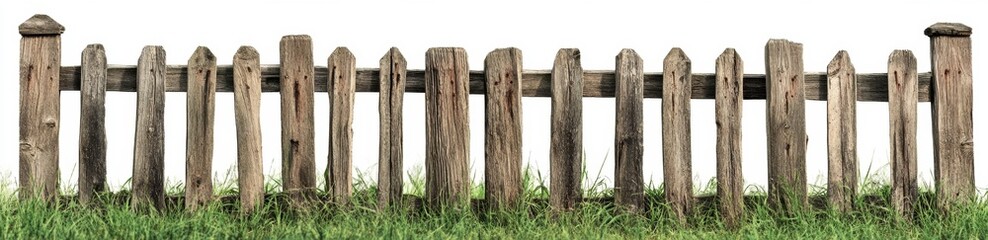 Obraz premium Rustic Wooden Fence Surrounded by Lush Green Grass Landscape