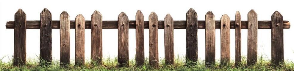 Obraz premium Wooden Fence with Pointed Tops Surrounded by Lush Green Grass