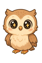 Adorable owl with big, starry eyes! Cute avian illustration, charming design for children's products and nature-themed projects.