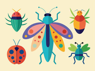 Bug's Carnival: A vibrant and playful illustration of various stylized bugs, showcased on a neutral background, creating a cheerful and captivating visual experience.