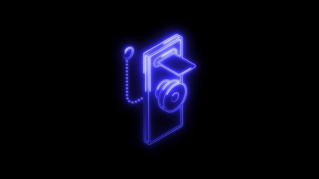 Glowing neon digital door icon 4k  isolated on black background. HD Video motion graphic animation