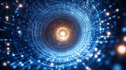 Abstract digital tunnel design with glowing center.