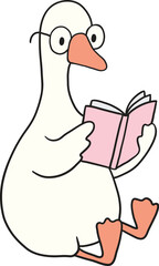 Goose Sitting with Book Cartoon Playful Hand Drawn Goose