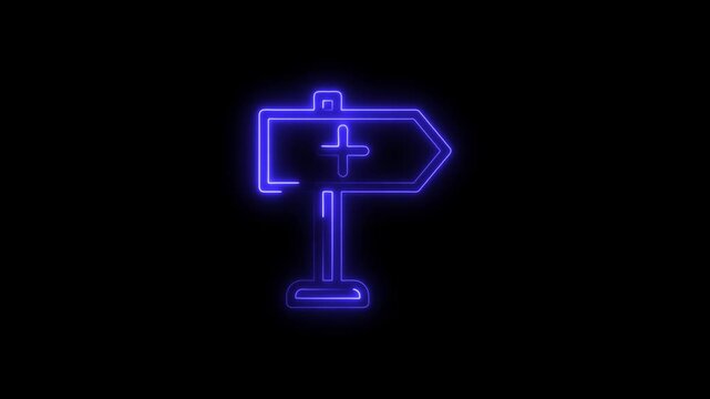 Glowing neon direction arrow icon 4k  isolated on black background. HD Video motion graphic animation
