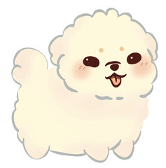 Fototapeta premium Smiling Bichon Frise cartoon with fluffy cream fur and rosy cheeks.