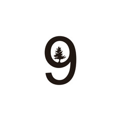 Number 9 tree geometric symbol simple logo vector