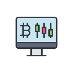 Bitcoin analytics colored icons, minimalist vector illustration ,simple transparent graphic element .Isolated on white background