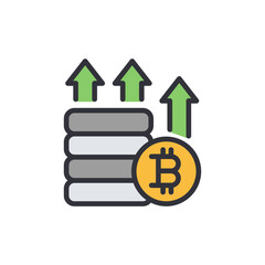 Bitcoin analytics colored icons, minimalist vector illustration ,simple transparent graphic element .Isolated on white background