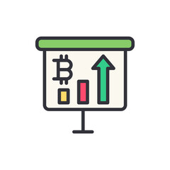 Bitcoin analytics colored icons, minimalist vector illustration ,simple transparent graphic element .Isolated on white background