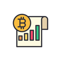 Bitcoin analytics colored icons, minimalist vector illustration ,simple transparent graphic element .Isolated on white background
